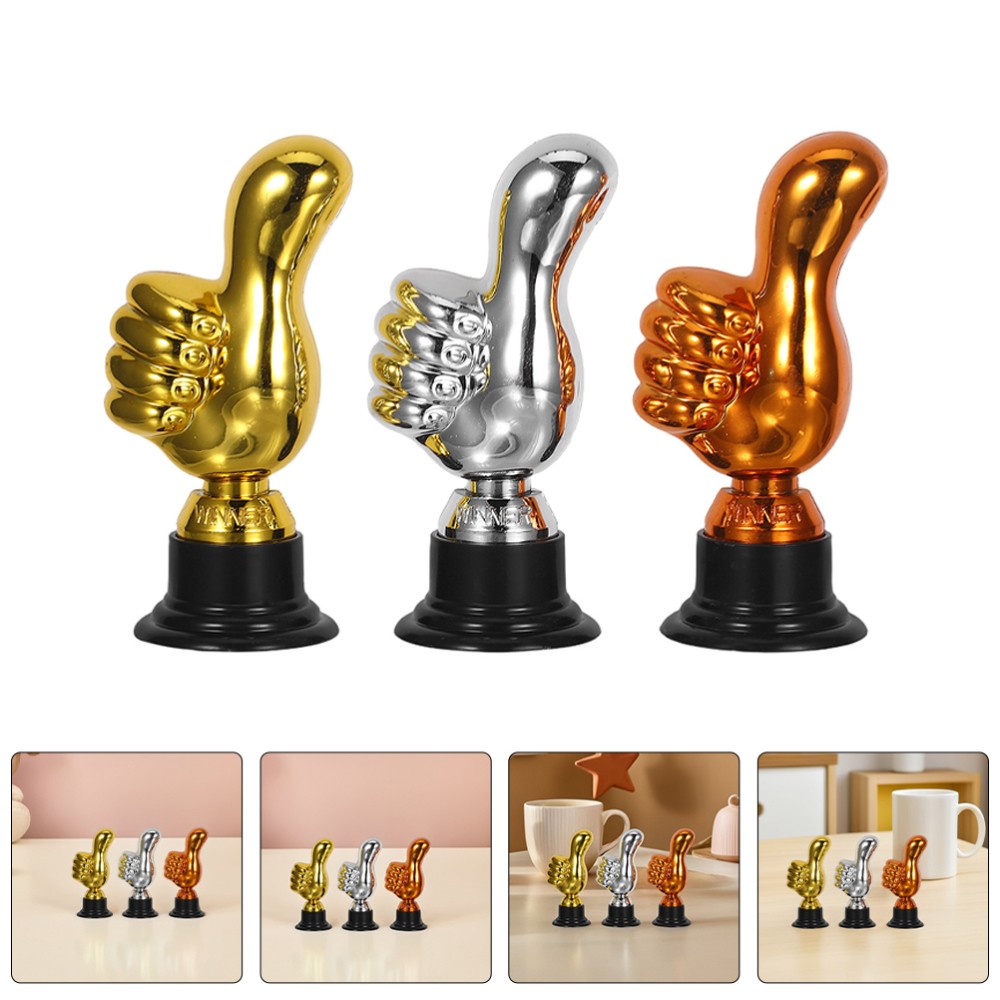 6Pcs Reusable Plastic Mini Thumb Trophies Assorted Colors for Kids Awards