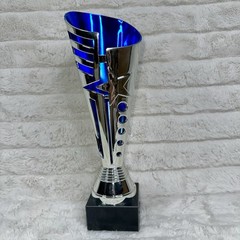 Blue Accent Star Rise Silver Trophy Cup W/Marble Base – 12.75”H