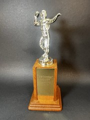 Vintage 1968 Football Trophy with Wood Base & Silver Tone Metal Topper 7.5″