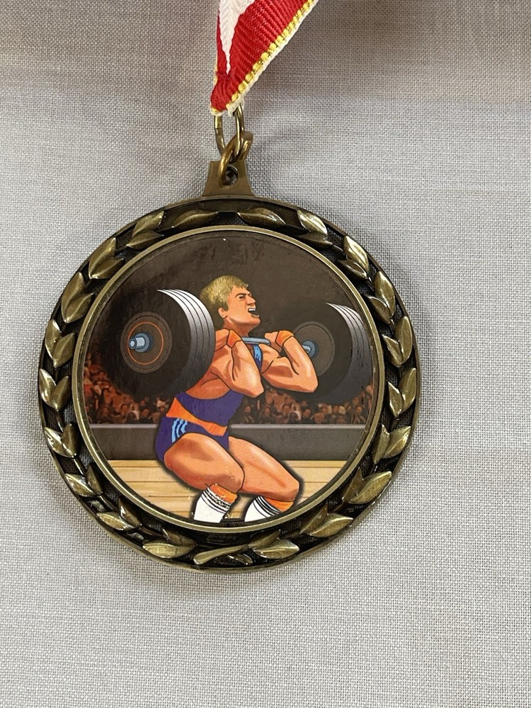 Crown Weightlifting Trophy Medal w/ Engraving Plate, Engravable, Personalized