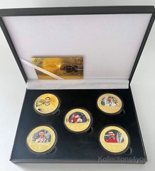 Football Cristiano Ronaldo & Lionel Messi Note / x5 Gold Plated Coin Set + Box