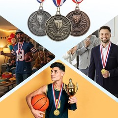 Award Medals, 9 Pcs Zinc Alloy Trophy Medals with Neck Ribbon, Classic Color