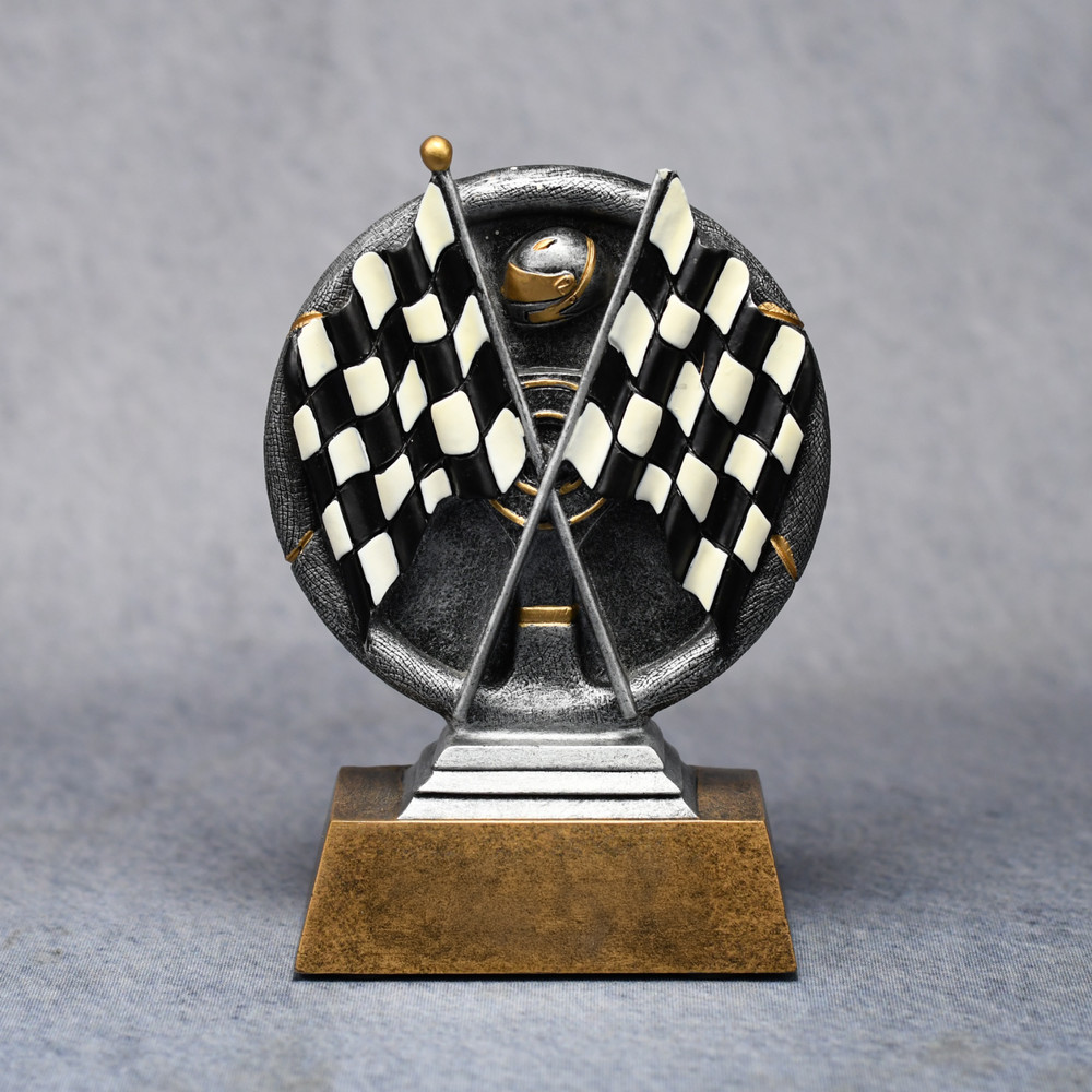 New MTS Racing/Driving Black and White Flags Trophy 5″ Resin MX537