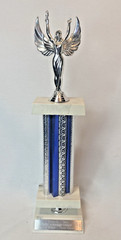 Vintage Trophy Award 3 Marble Bases Blue Silver Metal Body and Plastic Top