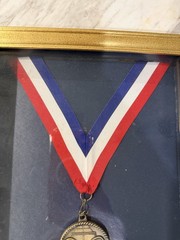 Vintage Framed Tennis Medal Award Red White Blue Ribbon Sports Display 9 x 11”