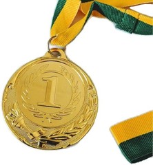METAL WINNER GOLD MEDAL 1st Party Favours Sports Day 40cm Ribbon – Green/Gold