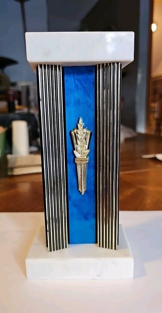 Gold & Blue Trophy Column & Marble Base 7½“