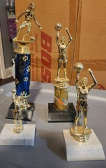 Assorted Sports Trophy Lot Soccer Baseball Basketball Gold Top Blue Column