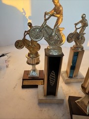 Lot Of 7 Vintage 70s Motocross Trophy’s Italian Marble/wood Base Brass Tone