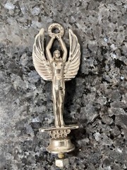 VINTAGE Winged Victory Goddess Holding Wreath Metal Silver Tone Trophy Topper