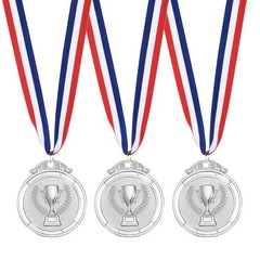 3 Pcs 2″ Metal Award Medals for Sports, Silver (Wheat Style)