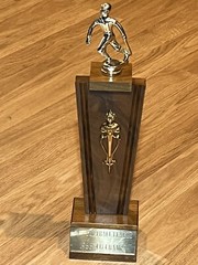 Vintage 1966 Softball YMCA Trophy 13.5” Wood Championship Award Metal Topper