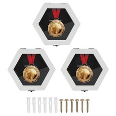 3pcs Medal Display Case, Wooden Medal Display Frame Shadow Box Hexagon, White