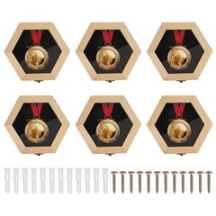 6pcs Medal Display Case, Wooden Medal Display Frame Shadow Box Hexagon, Brown