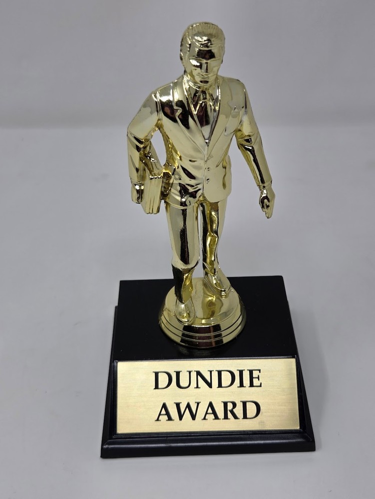 Dundie Award Gold Tone Trophy Figure On Black Base With Nameplate Plaque