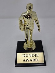 Dundie Award Gold Tone Trophy Figure On Black Base With Nameplate Plaque