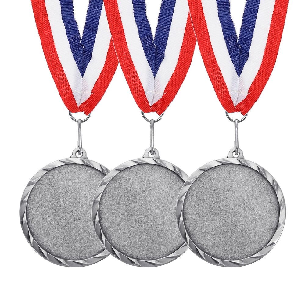 3Pcs Award Medals, 2nd Place Winner Medals with Neck Ribbon, Silver