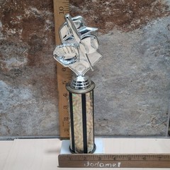 Vintage Baseball Trophy Hat Mitt Ball Bat Sports Award White Marble