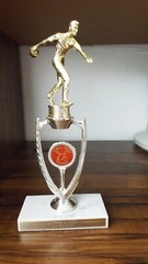 Vintage, 1975 Bowling Trophy, Italian Marble, Metal, 13″H (#EV1977)