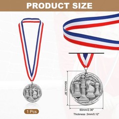Chess Star Print Silver Award Medals with Neck Ribbons Silver