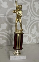 11” Gold Softball Trophy! White Marble Base with Brown Column