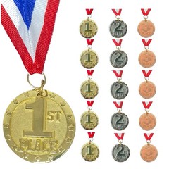 15 PCS Gold Silver Bronze Medals 2-inch 1st 2nd 3rd Place Awards with Ribbon