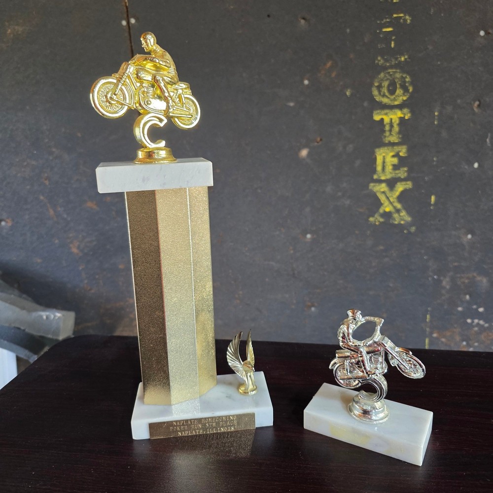 Dinn Bros Motorcycle Trophy Set Gold Silver 1988 Poker Run Marble Base Italy