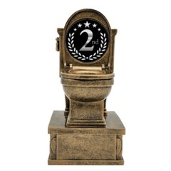 2nd Place Gold Toilet Trophy, Action Pedestal – Custom Engraved Last Place Award