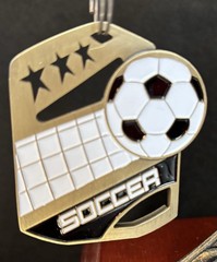 2 1/4” Gold – White/Black 3-Star Soccer Medal With Ribbon (See All Photos)