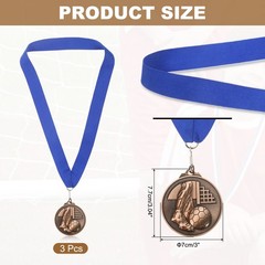 3Pcs Award Medals, Football Award Medals with Ribbon for Sports, Red Bronze