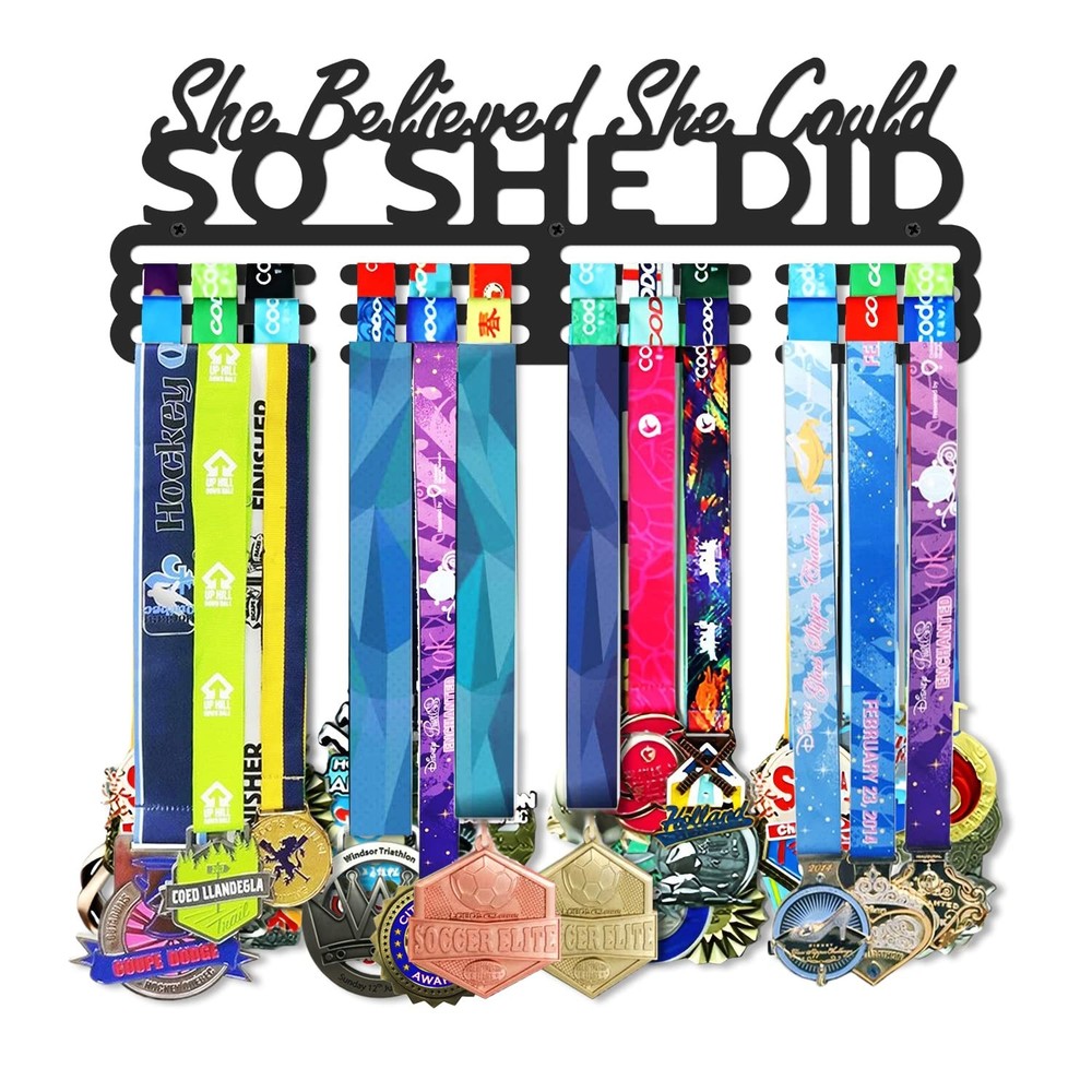 Medal Holder Display Hanger Rack Storage Steel Wall Mounted Fame 13.8″, Black