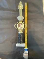 Trophy Award Stone Marble Base Gold Color Figure Torch Topper Glow Diamond