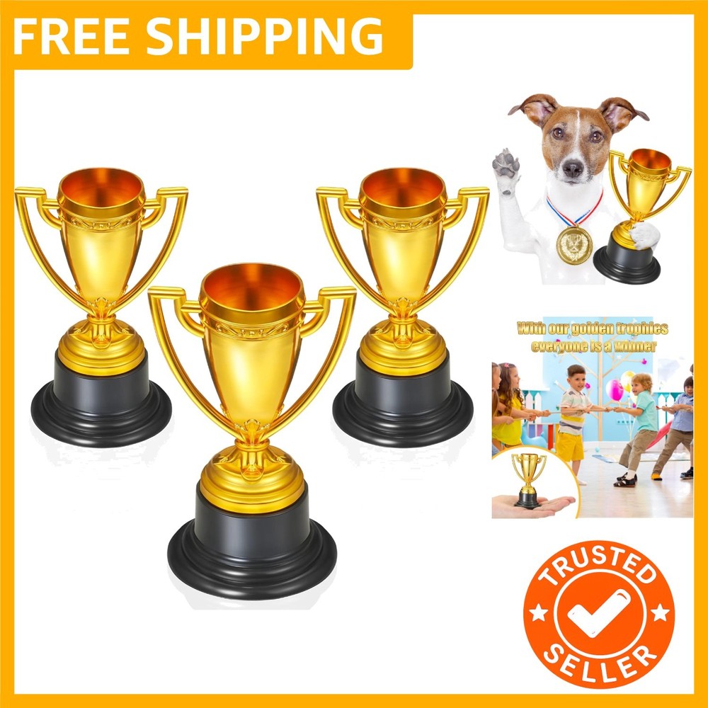 3 Pcs Mini Trophies, Gold Plastic Tiny Small Trophy Cups Winner Awards for Ki…