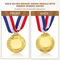 16Pcs Award Medals, Winner Award Trophy with Neck Ribbon, Gold