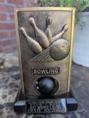 6″ Bowling Trophy Brass Tone W/ Turning Ball 2009 Heavy Material *Minor Scuffs