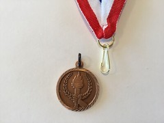 1.25” Bronze Tone Victory Hand w/ Torch Medal Award Trophy Sports Athlete Ribbon