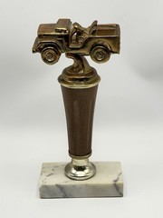 Vintage Brass Jeep Trophy with Wood and Marble Base – Made By GLALY
