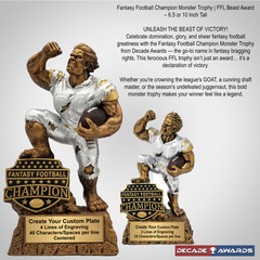 Monster Fantasy Football Champion Trophy | FFL Beast Award – 6.5 or 10 Inch