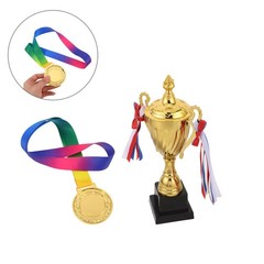 1 Set Durable Gold Medal and Trophy Award for Sports Tournament and Championship