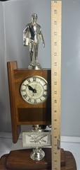 VINTAGE LANSHIRE TROPHY CLOCK WOOD BUSINESS MAN THEMED NOT WORKING!!!