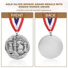 Chess Star Print Silver Award Medals with Neck Ribbons Silver