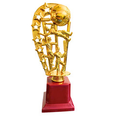 Premium Cricket Trophy, Gold Star Design with Red Base, 3D All-Rounder Award