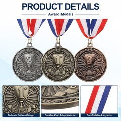 Award Medals, 9 Pcs Zinc Alloy Trophy Medals with Neck Ribbon, Classic Color