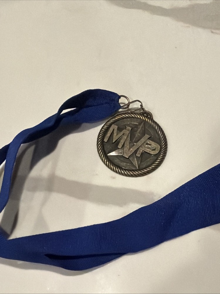 MVP Award Medal w Blue Ribbon Metal Trophy Medal Blank Back Sports Winner