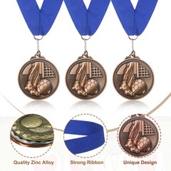 3Pcs Award Medals, Football Award Medals with Ribbon for Sports, Red Bronze