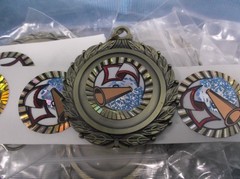 Mixed Lot 18 Cheerleading Medals Gold 1.25–1.75 Inch w/ Blue White Neck Ribbons