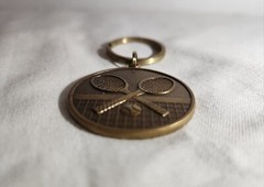 Tennis Racket Round Medal on Key Ring Player Award Medallion