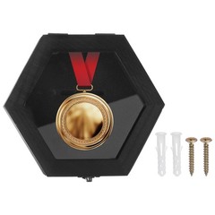 Medal Display Case, Wooden Medal Display Frame Shadow Box Hexagon, Black