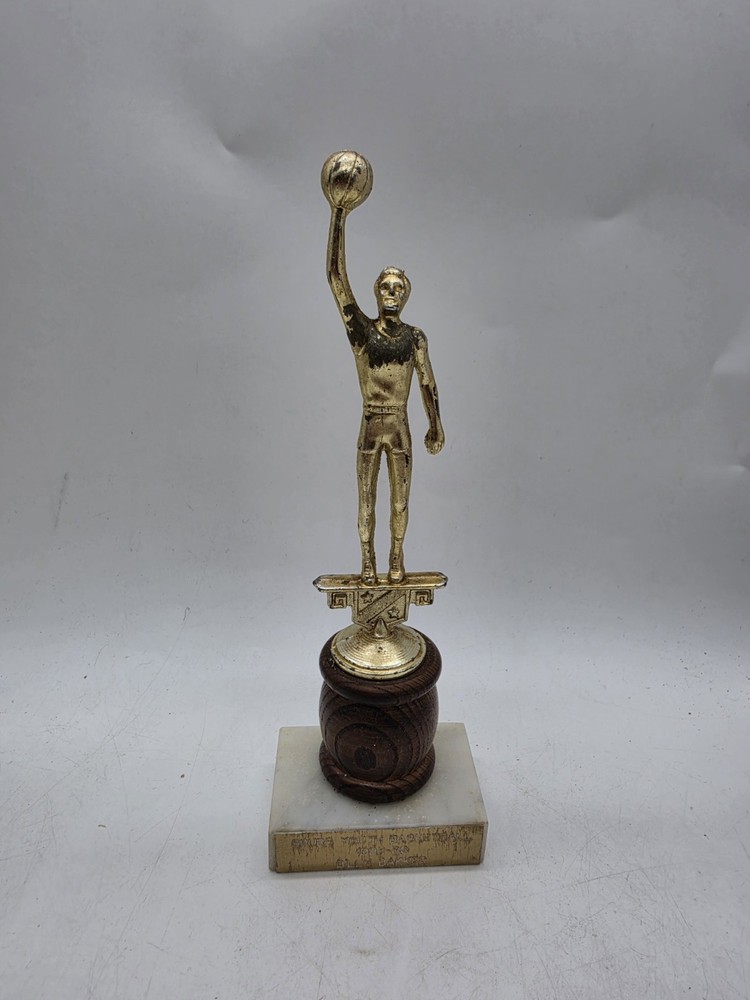 Basketball Trophy 9 Inch Gold Metal 1985 Player Figurine on Italian Marble Base
