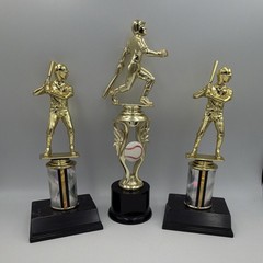 Baseball Trophy Lot of 3 Gold Plastic Topper Multicolor Column Black Base
